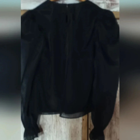 NEW Express black bouse w/ sheer overlay front/back, sheer ruffled sleeves s - Picture 5 of 7